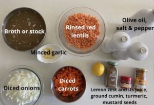Ingredients needed for Middle Eastern Red Lentils Soup