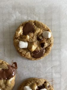Rounded chocolate chip s'mores cookie after using a ring mold