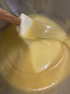 batter in mixing bowl looking wet which is normal
