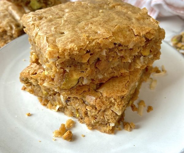 Two pieces of blondies on a plate