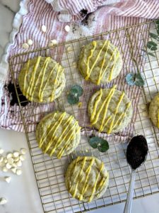 6 earl grey cookies with chocolate ganache on wire rack