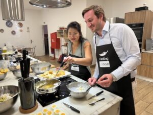 The author attending a cooking class